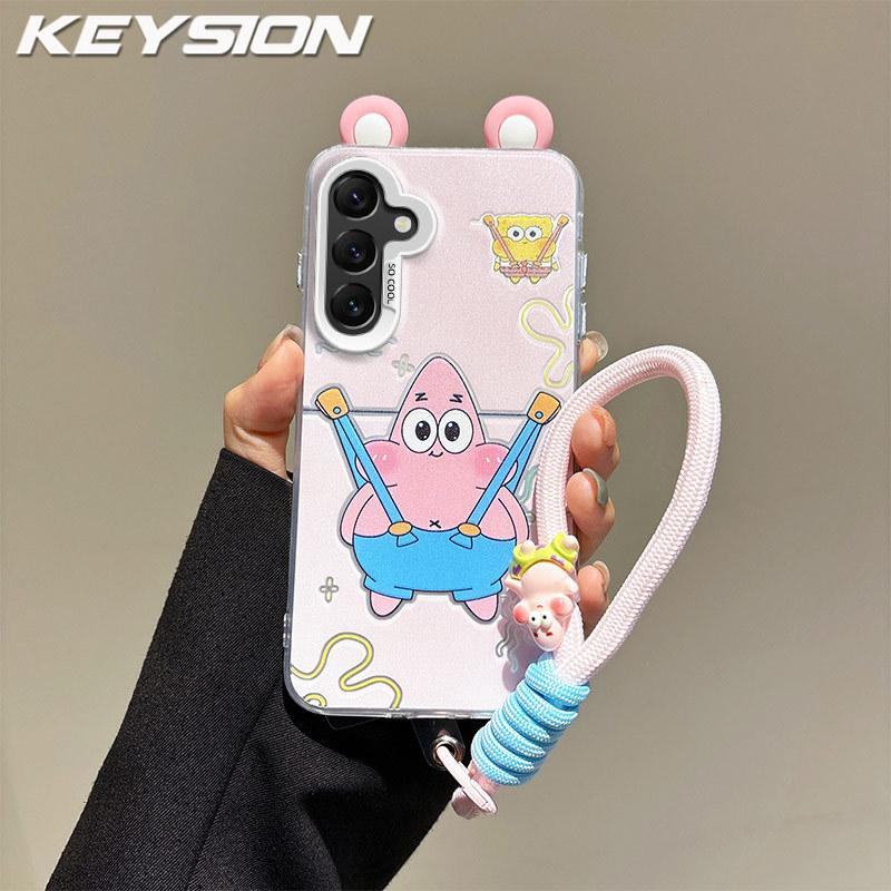 KEYSION Милый мультяшный чехол с ушками для Samsung A17 5G со шнурком Мягкий силикон+ПК Ударопрочная задняя крышка для телефона для Galaxy A17 4G 5G
