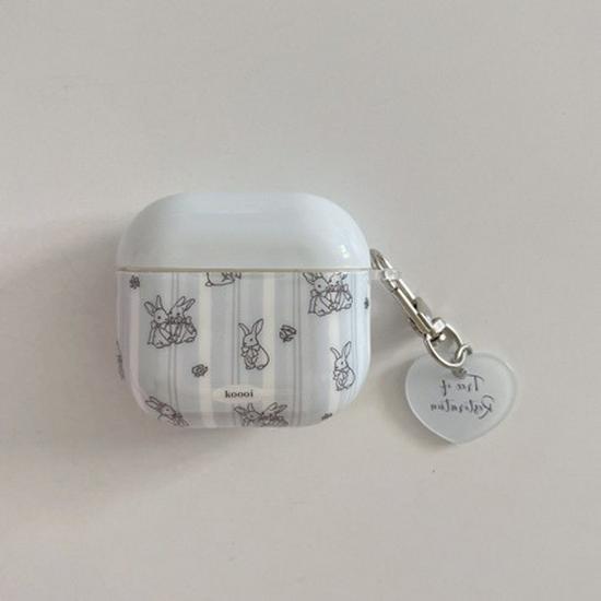 Защитный чехол в корейском стиле с полосатым кроликом для AirPods Pro 2 (1-го/2-го поколения)