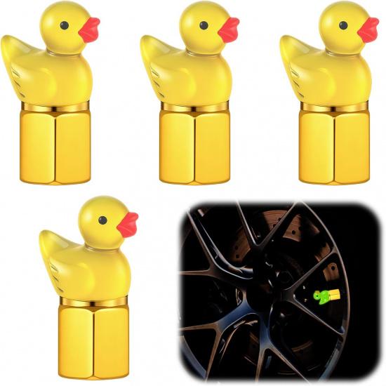 4 Pcs Cute Duck Tire Valve Stem Cap, Decorative Tires Valves Caps, Glow in The Dark Tire Valve Caps, Wheel Accessories, Universal for Cars,