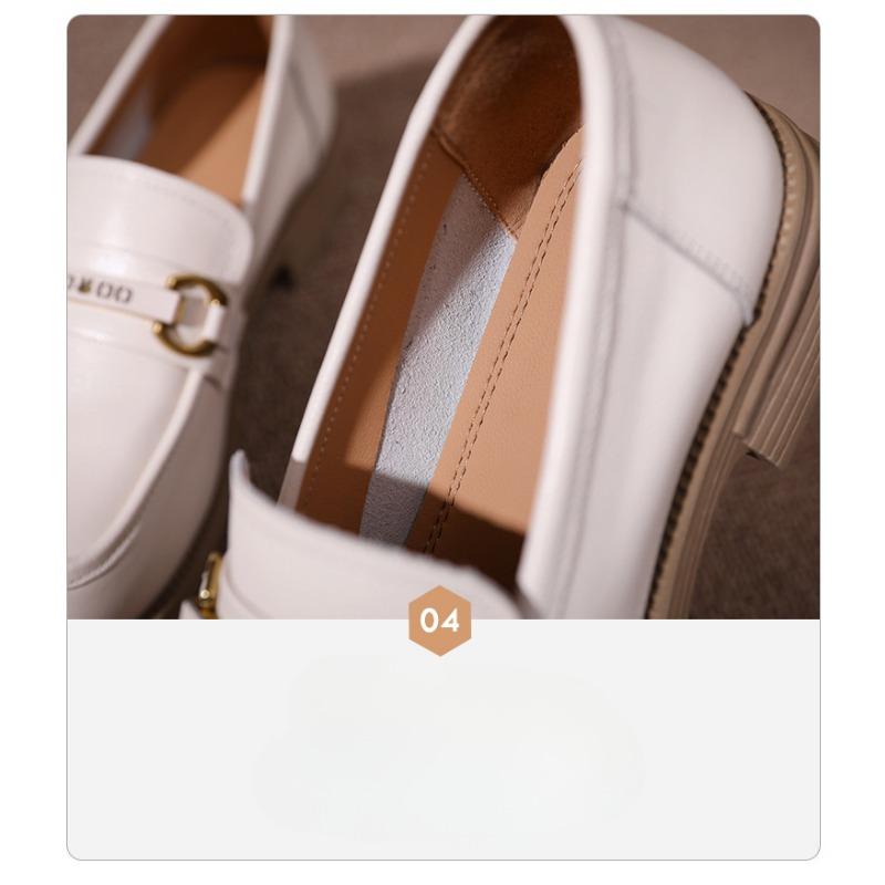 Мокасины из натуральной кожи с круглым носком, весенне-осенний женский толстый каблук, универсальные кожаные туфли большого размера, повседневная женская обувь в британском стиле