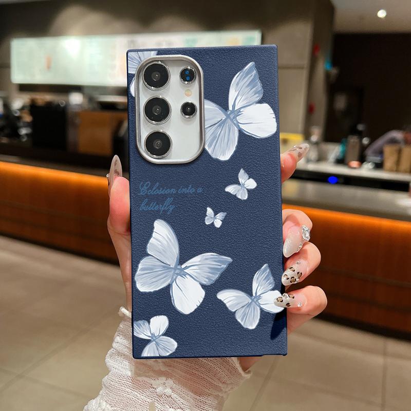 Простой узор бабочки TPU мягкий матовый чехол для телефона Samsung S25 S24 FE S23 Ultra S22 A16 A55 A15 A35 A54 A34 кожаная текстура противоударный чехол для задней панели