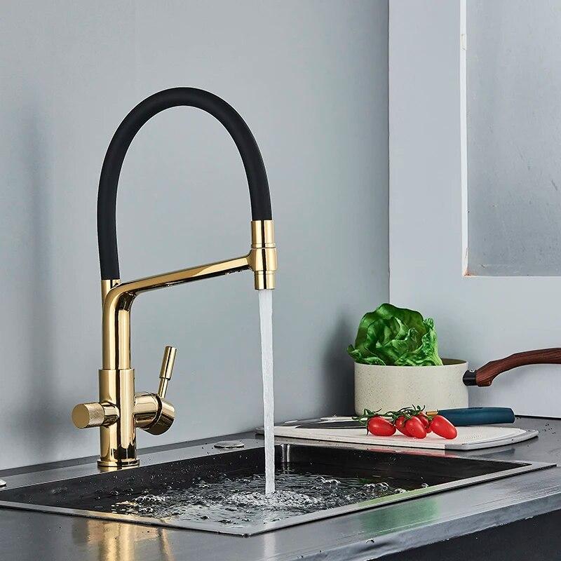 Фильтр для кухни, черный двойной носик, смеситель для питьевой воды, вращение на 360 градусов, функция очистки горячей и холодной воды, кран