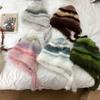 New Design Y2k Handbag-hat Plush Knitted Pullover Beanie Hat Winter Striped Drawstring Hat Girls