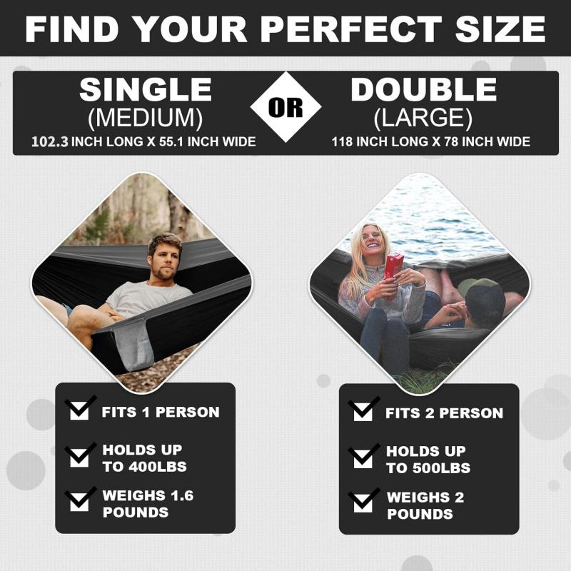 Camping Hammock Double Portable Hammock 210T Nylon with Tree Straps Carabiners Storage Bag for Hiking Beach Outdoor