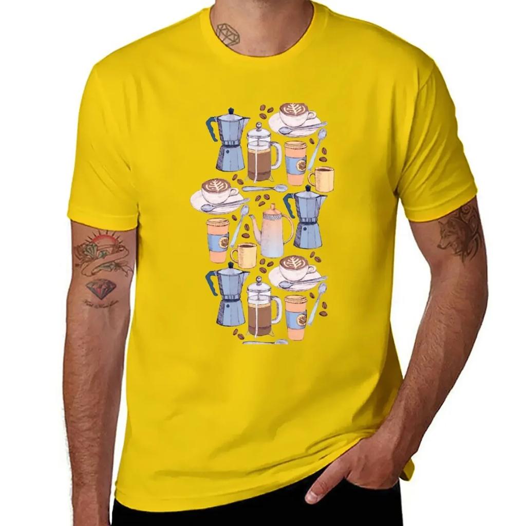 Coffee Love on Blue T-Shirt vintage blanks heavy weight t shirts for men