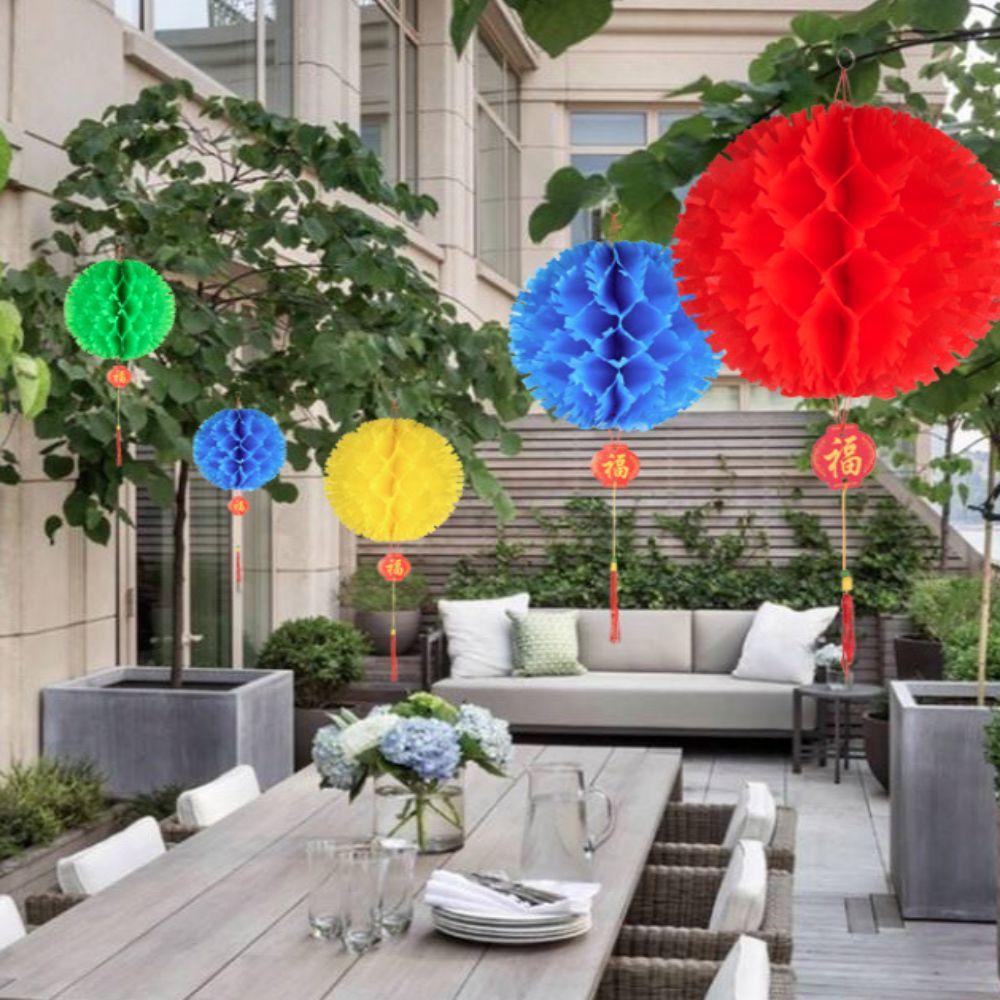 10PCS Waterproof Paper Lantern Ball Jagged Edges Spring Festival Pendant  Chinatown