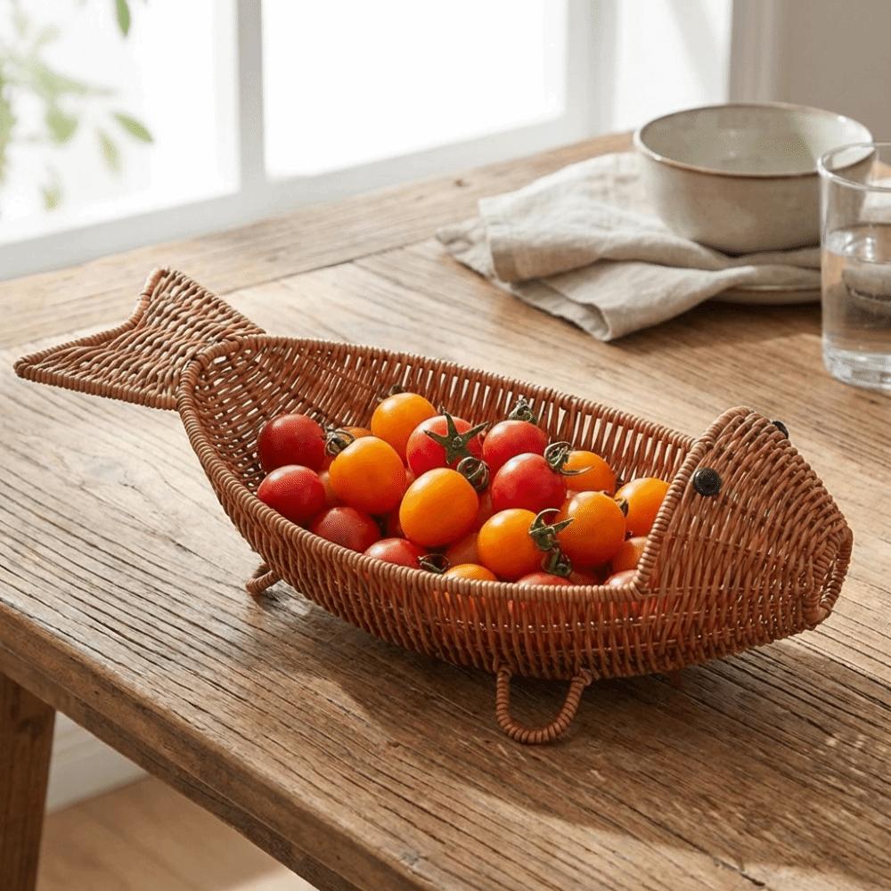 Fish Shape Hand Woven Fruit Basket Plastic Woven Storage Basket Drain Basket  Kitchen Storage