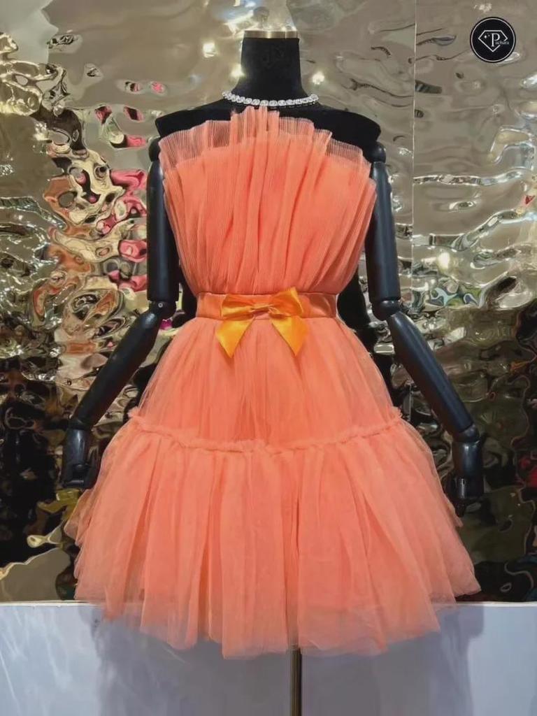 WT2025 Элегантное платье из сетчатого тюля с бантом