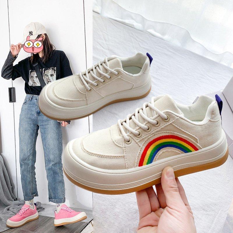 Женская обувь 2024 года, модная радужная вышивка, парусиновая обувь, женские повседневные кроссовки, женская вулканизированная обувь на платформе, теннисные туфли Femininod
