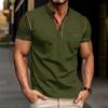 Мужские летние топы с воротником-стойкой и пуговицами, с полузастежкой, футболка с коротким рукавом, повседневные свитера, повседневная одежда