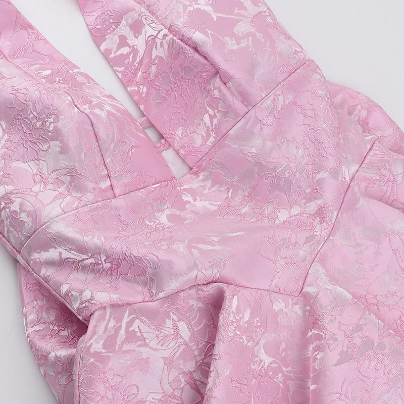 Spring Women's Fashion Is Sexy Slim Jacquard Halter Bow Dress