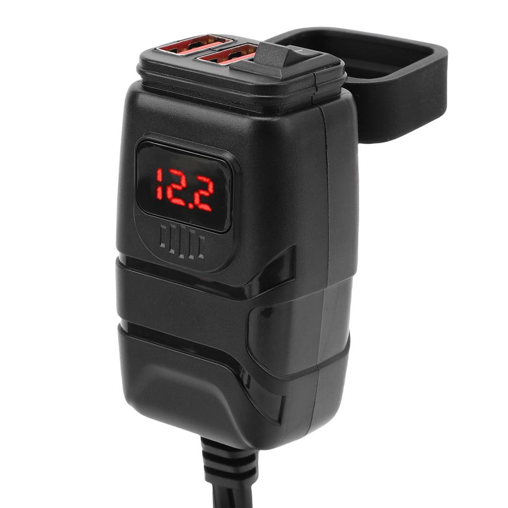 Motorcycle USB Charger Quick Charging 3.0 Dual USB Motorcycle Phone Charger with Voltmeter and ON Off Switch for Tablet