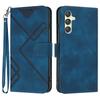 For Samsung Galaxy A24 4G (162.1 X 77.6 X 8.3mm) Wallet Case Line Imprinted PU Leather Phone Cover with Strap