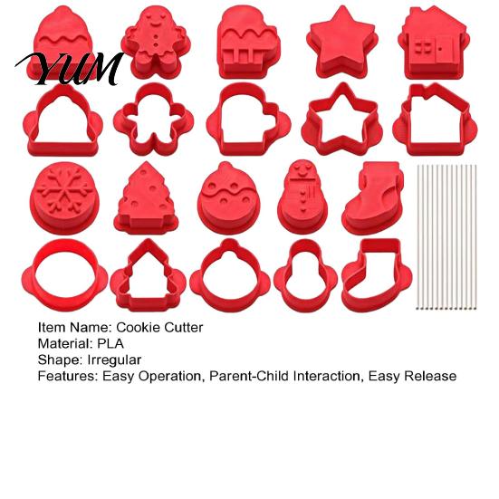 Easy Release Cookie Molds 10 Pairs Christmas Cutter Set, Biscuit Stamp Mold with Pop Sticks, Gingerbread Festive Party Baking Supplies Man Tree House