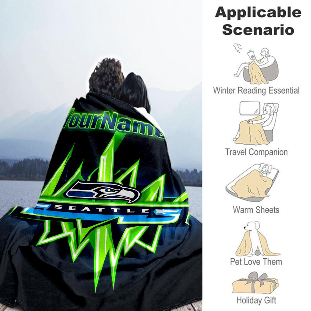 Seattle Seahawks Personalized Name Blanket Lightweight Personalized Blanket Ultrasoft Suitable For Couch Office Chair Home Decor Chair