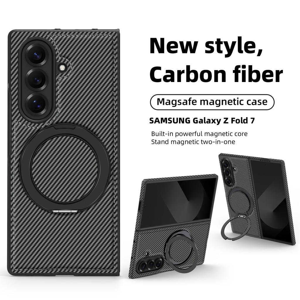 Minimalist Kevlar Carbon Fiber Magnetic Holder Case for Samsung Galaxy Z Fold 7 6 5 4 3 For Mag-safe 360 Rotating Bracket Cover