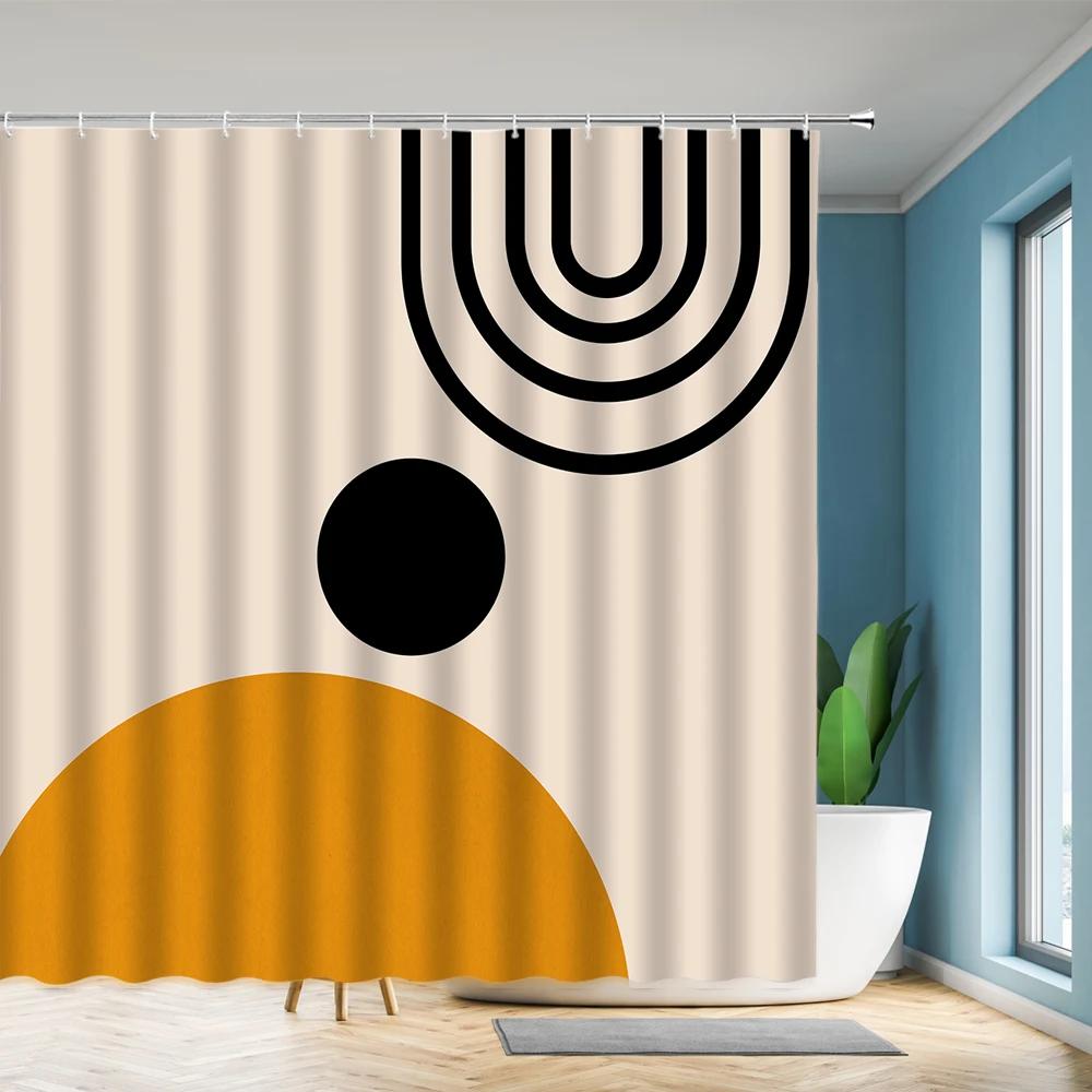 unframed Abstract Neutral Leaves Simple Bathroom Shower Curtain Mid Century Sun Minimalist Modern Polyester Fabric Decor Bathr