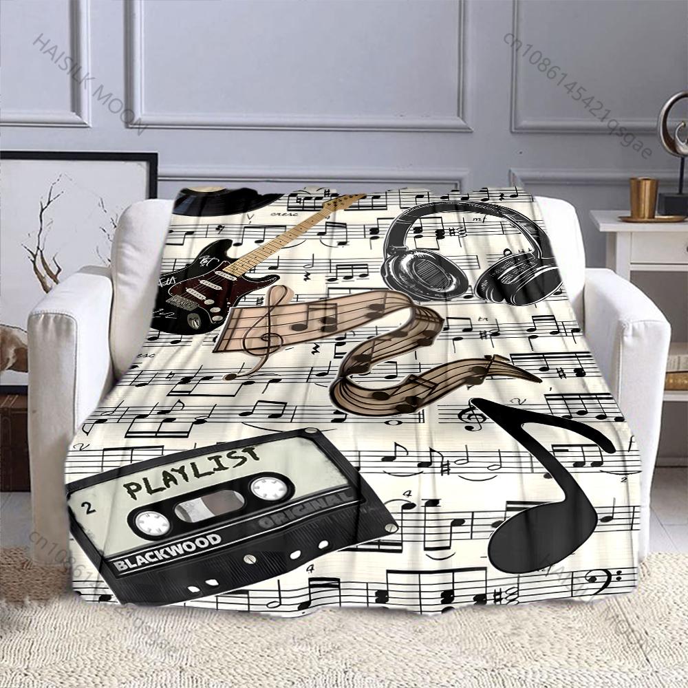 1PC Sheet Music Guitar Headphones Cassette Vinyl Notes Print Adult Children Warm Blankets Home Travel Car Soft Comfortable Gift