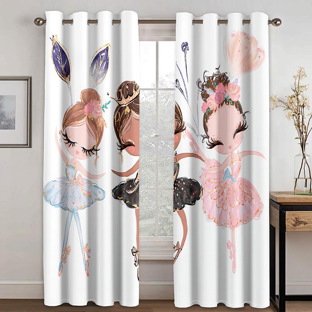 3D занавеска с изображением единорога из мультфильма, занавеска с танцующей девушкой, занавеска с черным и белым лебедем, 2 панели, декор для гостиной, спальни, детской комнаты