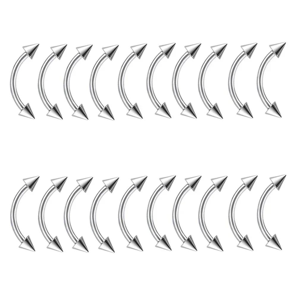 Оптом 6 мм - 14 мм Хирургическая сталь Изогнутая штанга Кольцо для брови 3 мм Шарик Конус Пирсинг уха и тела Украшения 16G