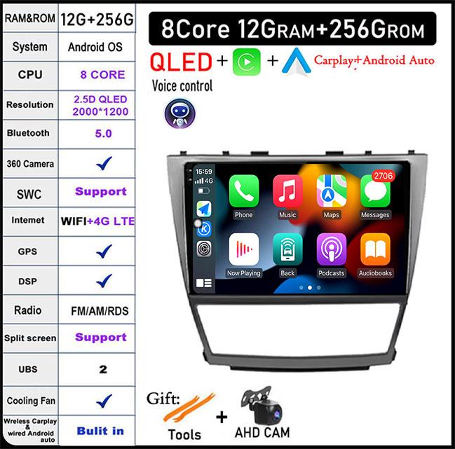 DSP 10 дюймов для Toyota Camry 40 2007-2011 IPS/QLED экран автомобильное радио Android 14 Авторадио Мультимедиа Видео Навигация GPS