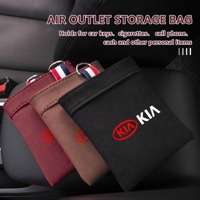URDV7 For KIA Car Storage Air Outlet Debris Bag Tidy Hanging Suede Organizer Accessories Sportage Rio Ceed Niro Soul Stonic Picanto