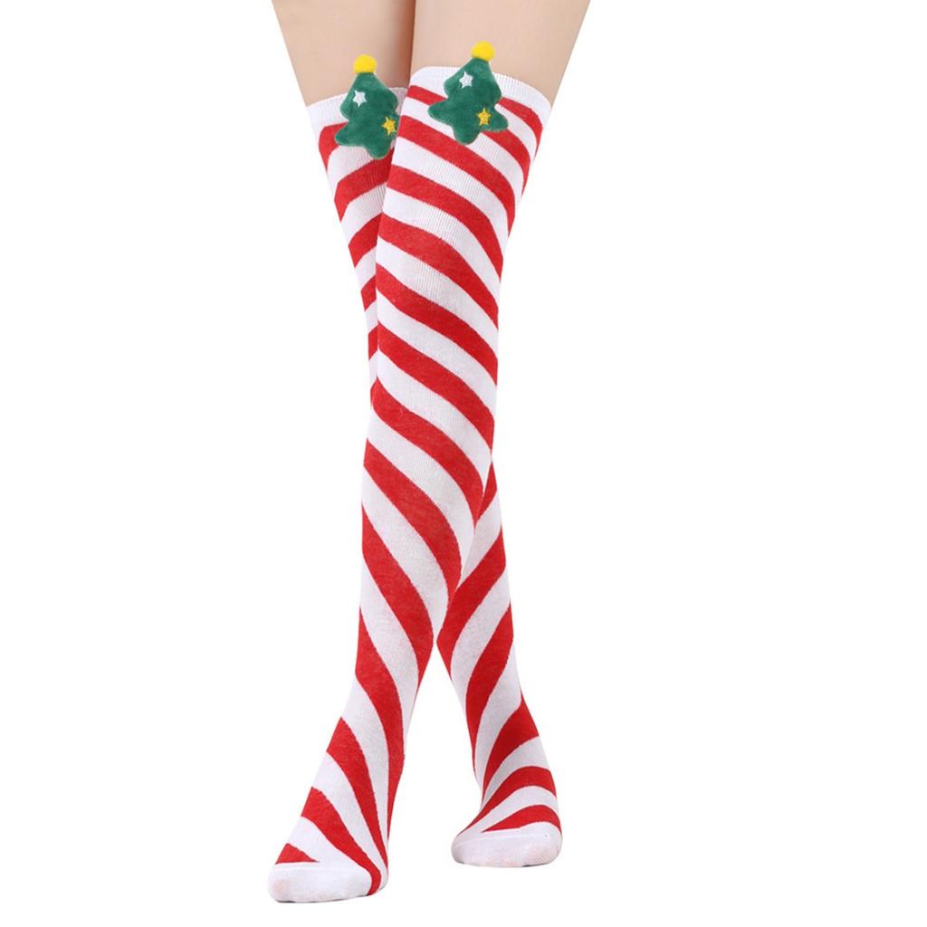 Women's Christmas Doll Socks Stripe Knee-High Socks