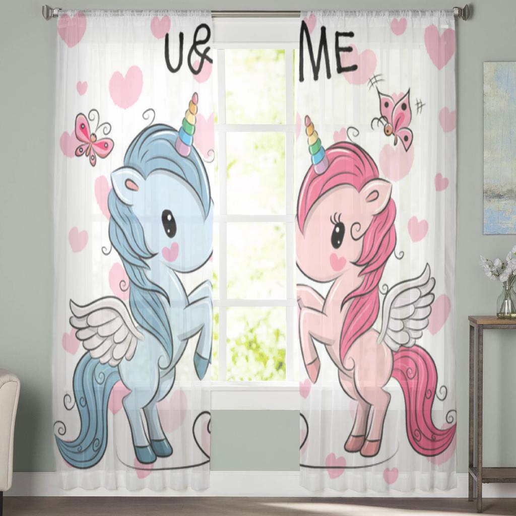 Животные Мультфильм Единорог Прозрачные Шторы Для Гостиной Спальни Тюль Шторы Кухонные Оконные Обработки Панельные Шторы