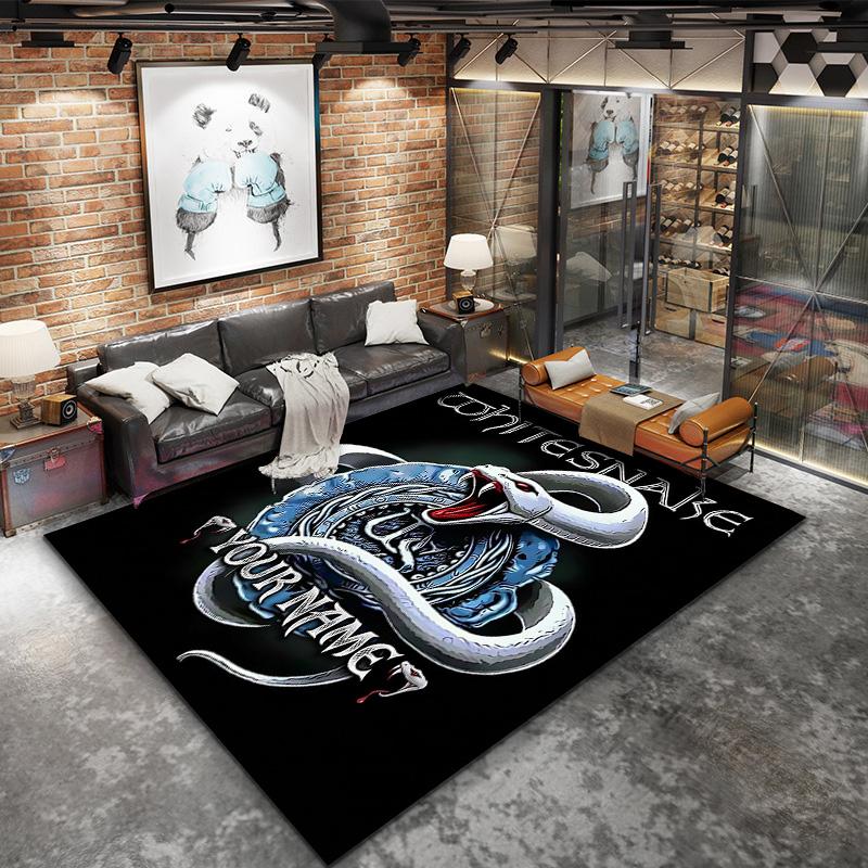 White Snake Emblem Custom Name Carpet Rug For Living Room Bedroom Home Sofa Decoration Kids Play Nonslip Floor Mat