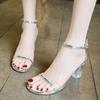 Women Sandals with Elastic Fashion Women Hasp Transparent Thick Heel High Heeled Leisure Shoes Sandals Clear Shoes Women 789