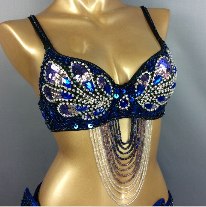 Women Beading Sequins Samba Carnival Belly Dancing Bra Top for Halloween Dance EDC Rave Mardi Gras Night Party Stage Performance