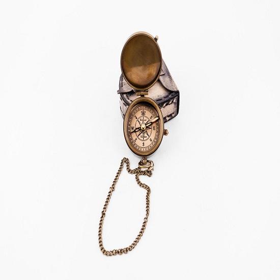 Brass Working Compass with Leather Cover Nautical Gift