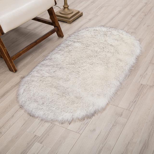 Овальные ковры из искусственной шерсти, мягкие плюшевые, пушистые коврики из искусственной овчины, пушистые коврики для спальни для девочек, прикроватные тумбочки, украшение для дома, белые меховые коврики