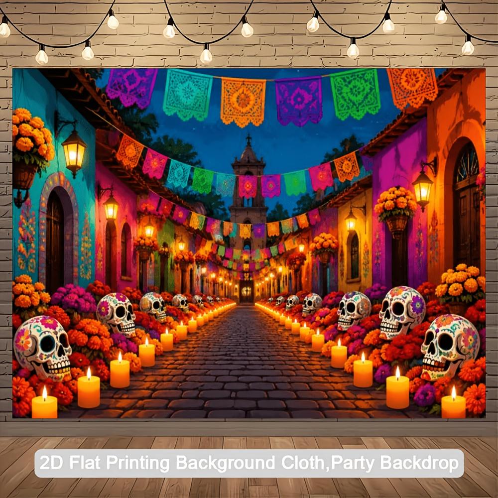 2D Plane 1 piece 2D flag - Mexican Day of the Dead theme banner background