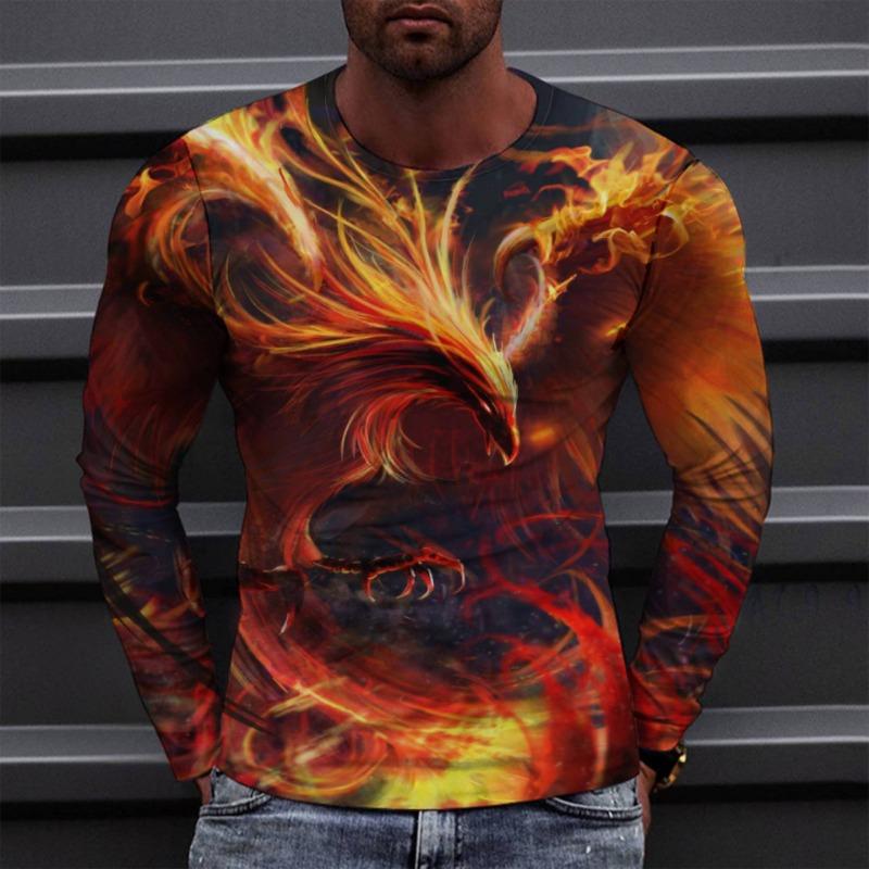 Весна-Осень 3D цифровая печать Phoenix Flame мужская повседневная свободная футболка с длинным рукавом Pulleys&Long Sleeves мужская
