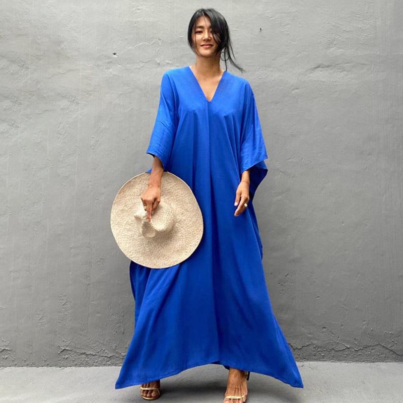 European & American Cotton Solid Color Blouse and Long Skirt Cover-Up for Beach or Swimwear.