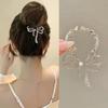 Elegant Rhinestone Inlaid Bun Hair Clip Bowknot Shape Faux Pearl Ponytail Holder Anti-slip Teeth Back Head Hair Claw Headwear