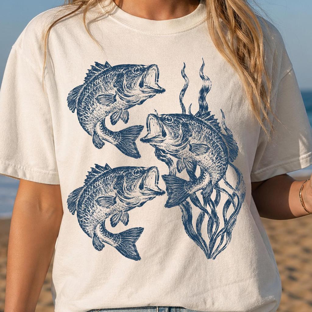 Comfort Colors Retro Bass Shirt, Trendy Summer Fish T shirt, Women Bass Fish Tee, Unique Fisherman Summer T shirt