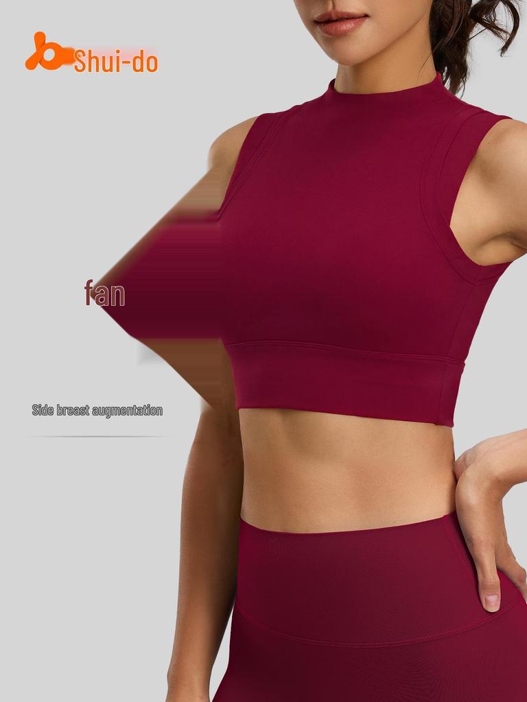 Juyitang 2026 Спортивный топ с высоким воротником - Двусторонний жаккард, Ударопрочный, Высокая эластичность, Бюстгальтер для йоги с фиксированной чашкой