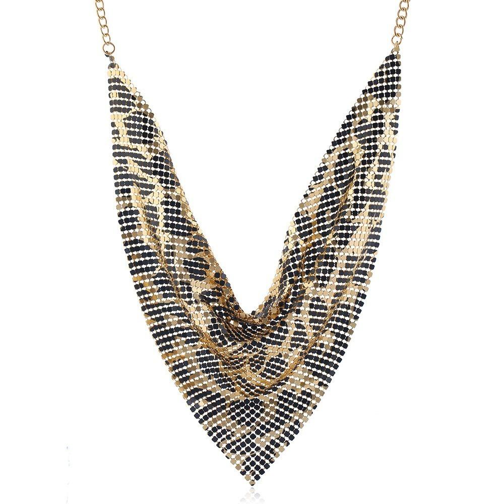 Aesthetic Leopard Print Necklace Chain Choker Detachable Collar Metal Triangular Scarf Girls