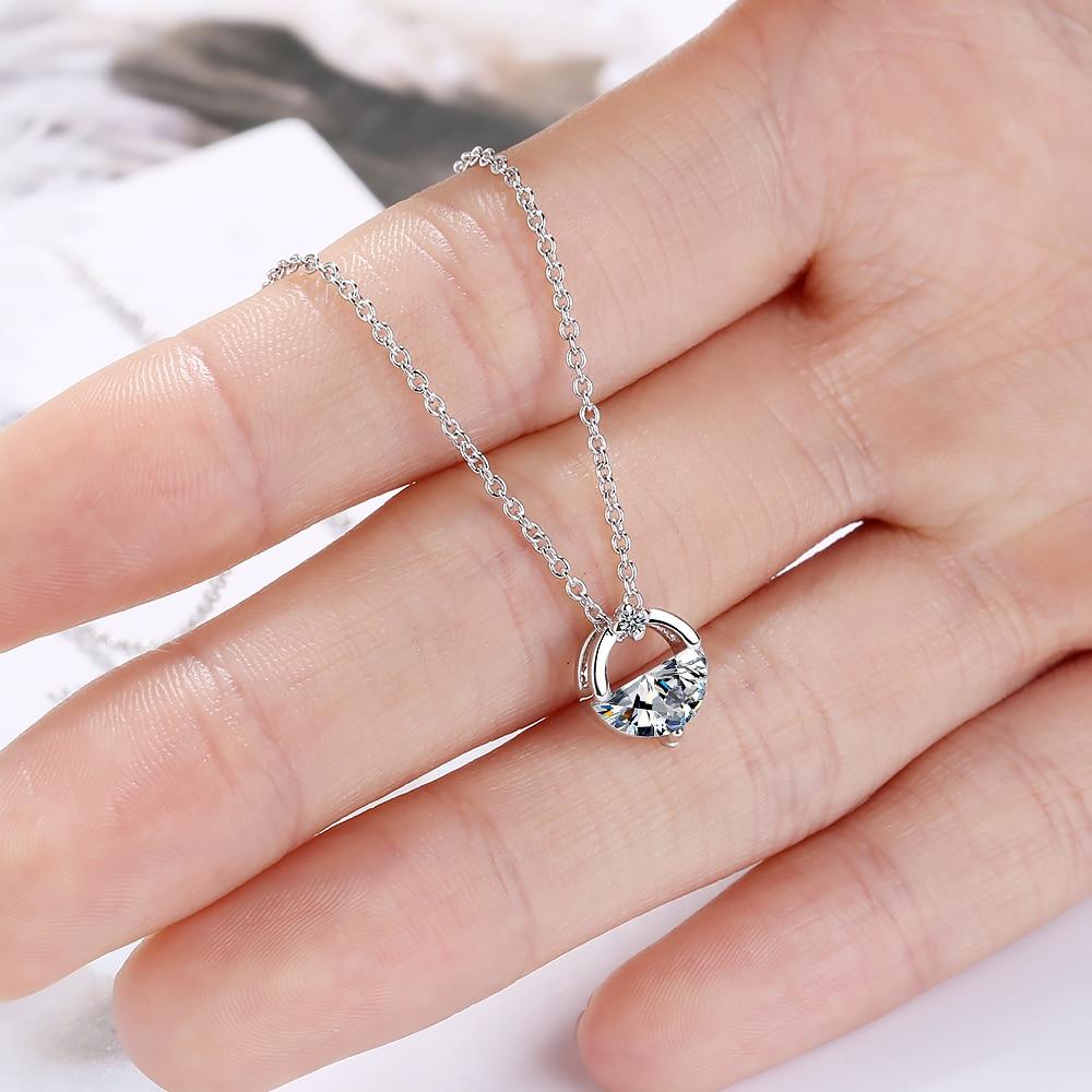 Стерлингового Серебра 925 Круглый Круг Синий Прозрачный Циркон с Водной Весенней Подвеской Ожерелье Ювелирные Изделия для Женщин S-N383