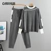 Spring and Autumn Women's Knit Set Fashion Temperament Casual Knit Top Pants Two Piece Set