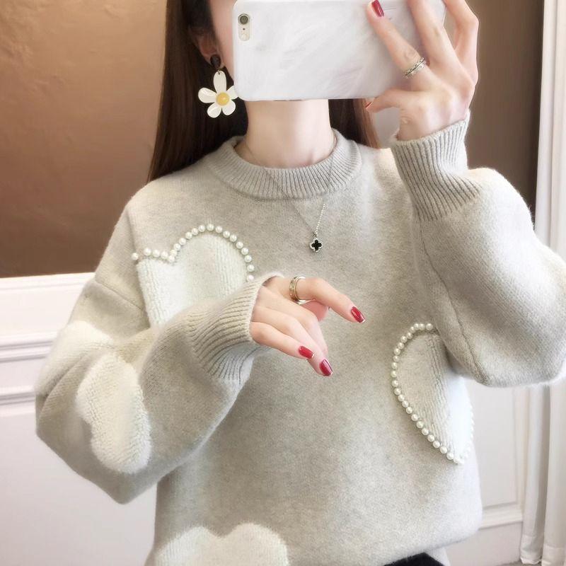Толстый вязаный свитер в студенческом стиле для женской осенне-зимней одежды. Корейская свободная нижняя часть рубашки.