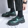 Fashion Brand Thick Bottom Green Outdoor Shoes Outsole Patent Leather Work Shoes Casual Tassel Oxford Shoes Slip On Big Size 38-46