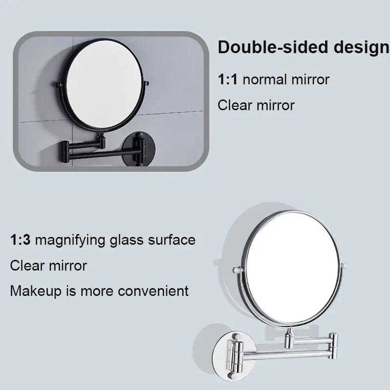 Wall Hanging Double Sided Mirror Bathroom Makeup Mirror Aluminum Black/Gold/Silver Telescopic Mirror Folding Beauty Mirror