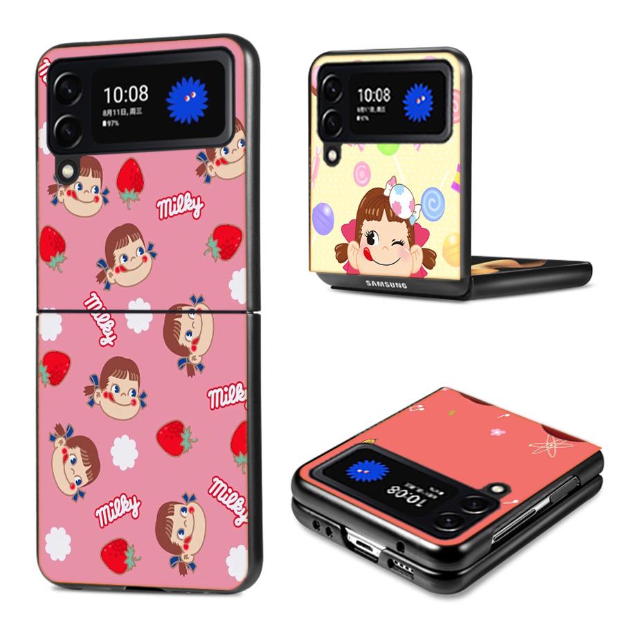 F-Fujiya M-Milky P-Peko C-chan Cartoon Phone Case For Samsung Z Flip 7 6 5G Galaxy Z Flip4 Z Flip5 Z Flip3 Coque Black Hard PC S