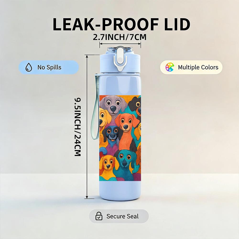 1PC Multi Breed Dog Collage 750ml Color Plastic Sports Water Bottle Leakproof Flip Straw Lid For Sports Office Home Use