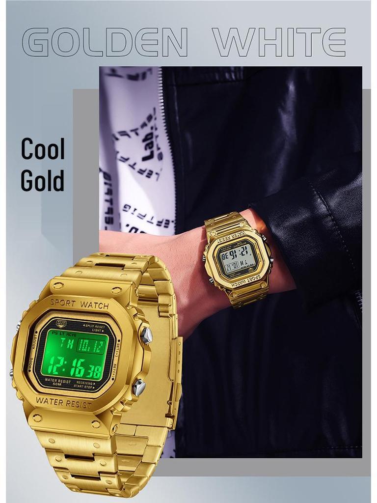 Мужские квадратные водонепроницаемые электронные часы Sanda с модной подсветкой и будильником.