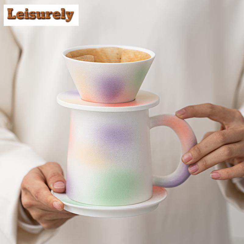400ml Gradient Peach Blossom Coffee Filter Cups Espresso Filter Set Reusable Cone Pour Over Coffee Dripper Filters Accessorie