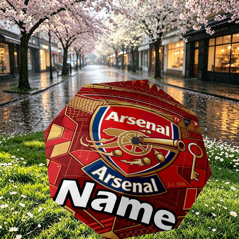 Custom Name Personalized Arsenal F.C Print Umbrella, Auto Open Close, 8‑Rib Sturdy Frame, Commute Camping Hiking Use, Birthday Gift